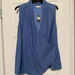 Ann Mashburn Asymmetrical Blue Sleeveless Wrap Top NWT